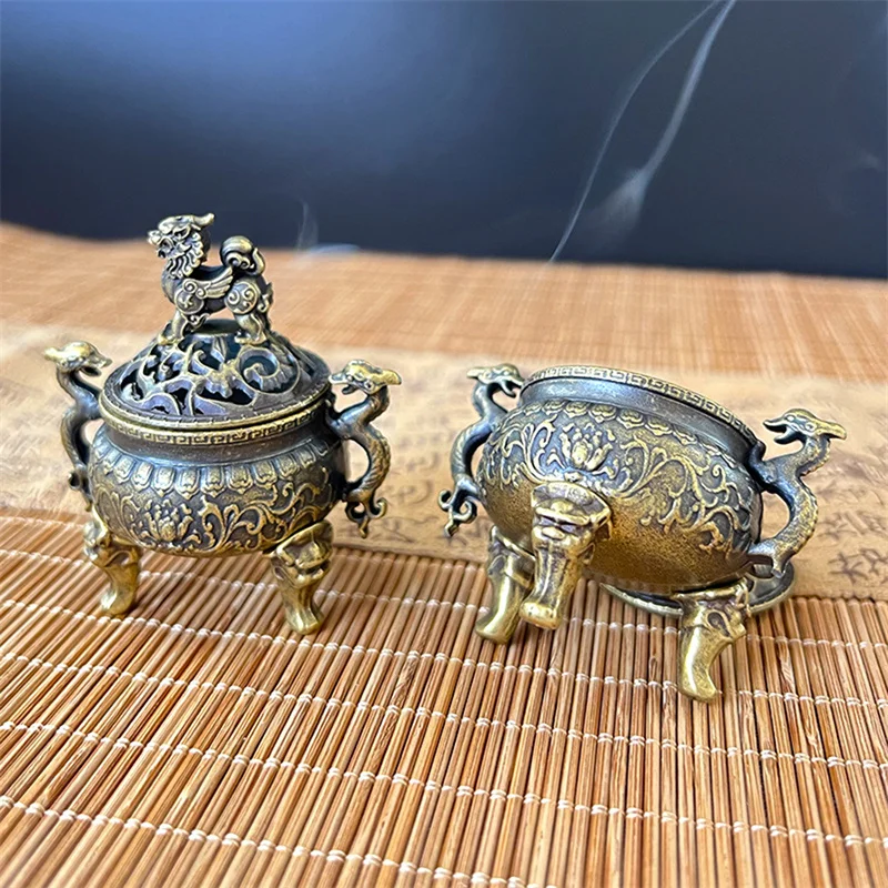 Vintage Alloy Incense Burner Stick Holder Three Legged Hollow Out Mini Sandalwood Censer Incense Burner Home Deco