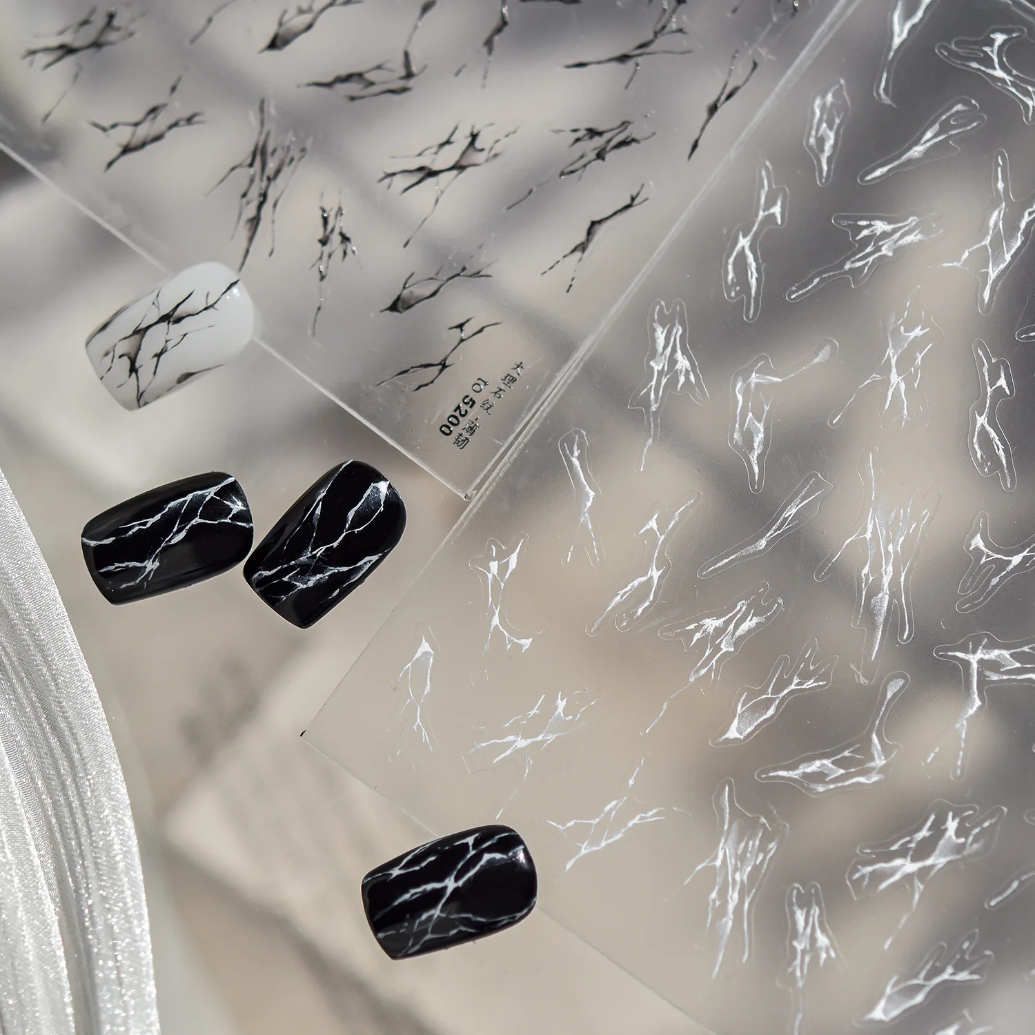 Adesivo de mármore sofisticado 5d para arte em unhas, sem costura, preto, cinza, branco, pedra, decoração autoadesiva, decalque de manicure, faça você mesmo