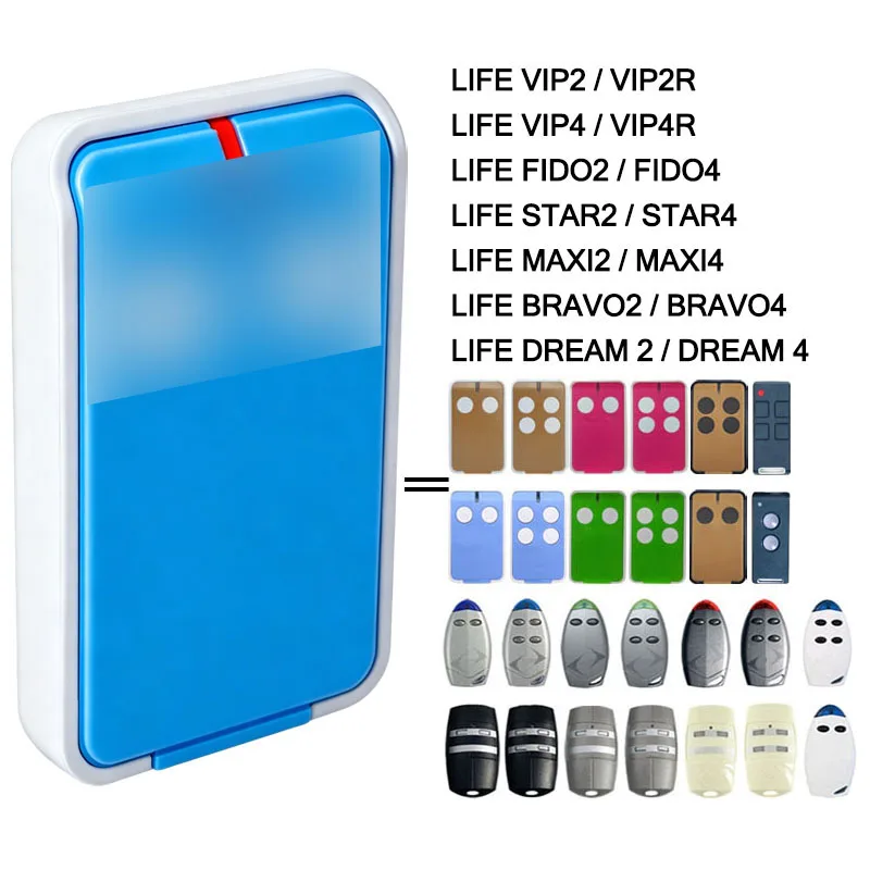 LIFE MAXI 2 4 MAXI2 MAXI4 FIDO 2 4 FIDO2 FIDO4 DREAM2 DREAM4 BRAVO2 BRAVO4 VIP2R VIP4R Garage Door Remote Control 433.92MHz
