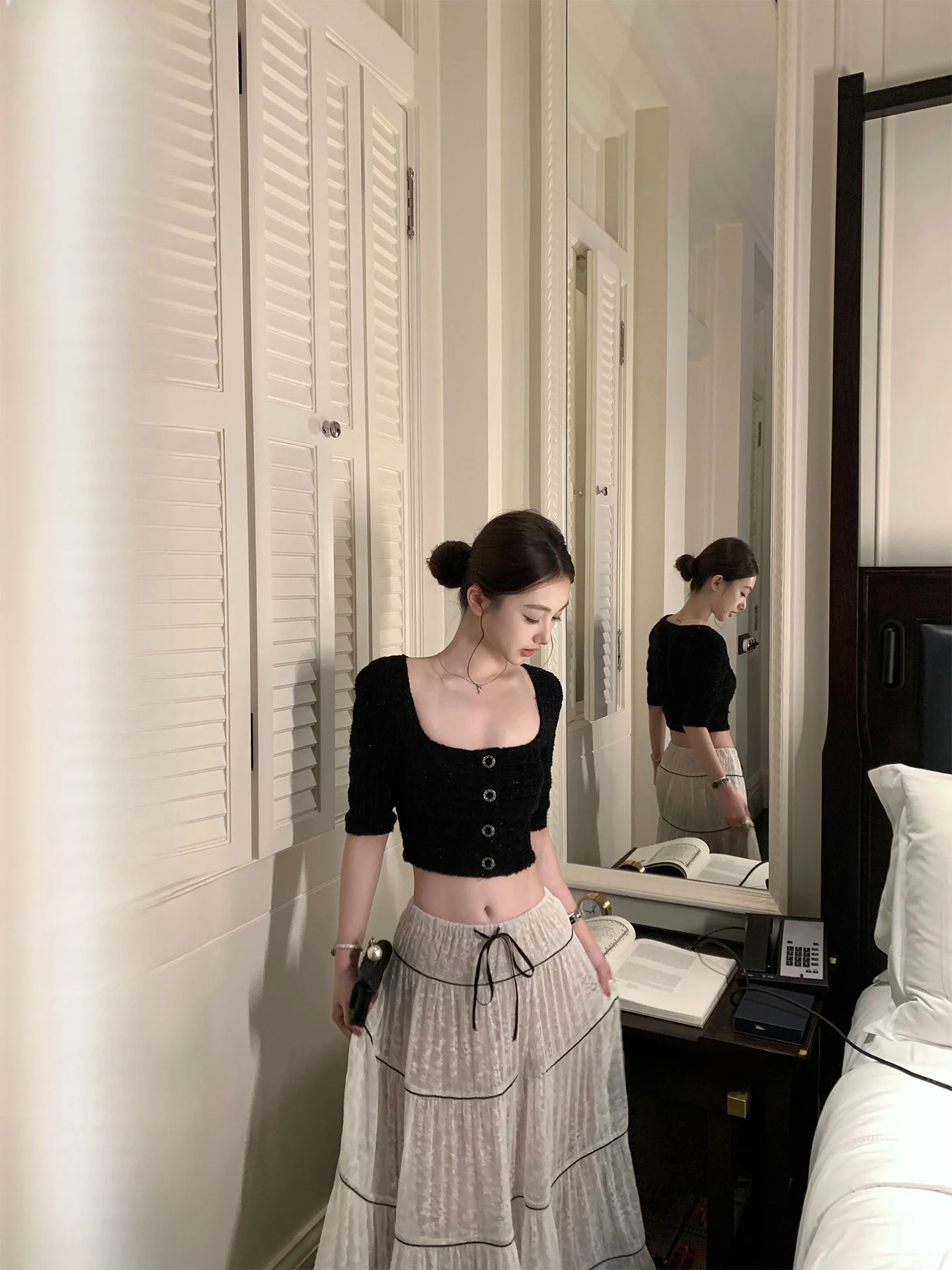 

Chestnut Coarse Tweed ort Sve Lace f Skirt Set Luxury Sle Stand Edition Polyester Bla Obsidian Miss