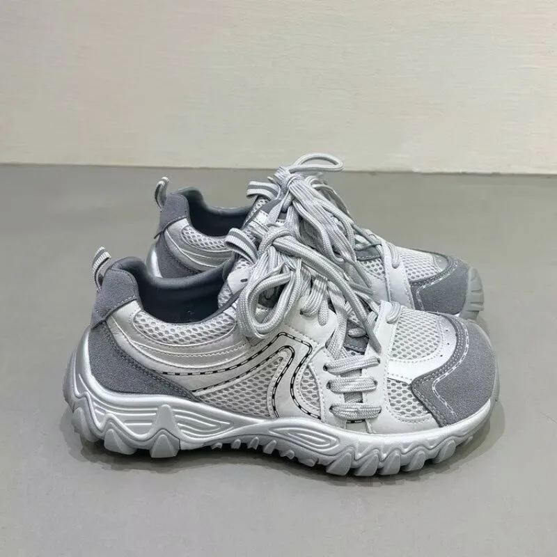 2026 Women Retro Hiking Style Sneakers, Mesh & Suede Patchwork Lace Up Shoes, Non-slip Thick Sole Outdoor Casual Trekky Trainers view 4