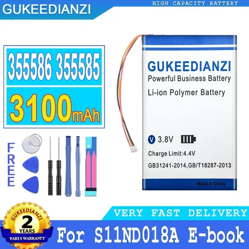 

3100mAh E-Book Reader Battery for S11ND018A E-book, For ONYX BBA10 355585, For PSP DVR 305585