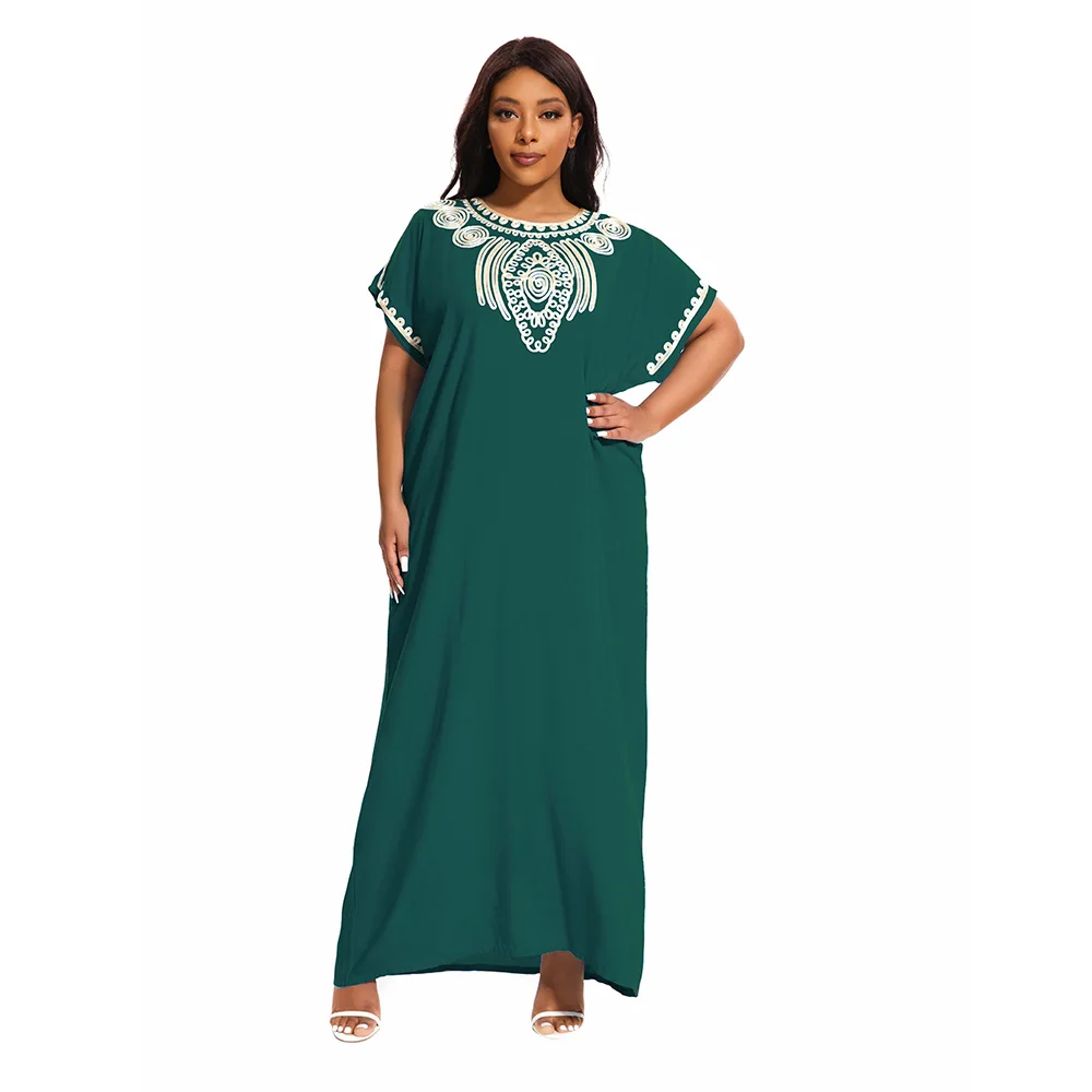 

Abayas For Women Dubai Kaftan Cotton O-neck Jilbab Embroider Robe African Loose Traditional Long Dresses With Turban Moroccan