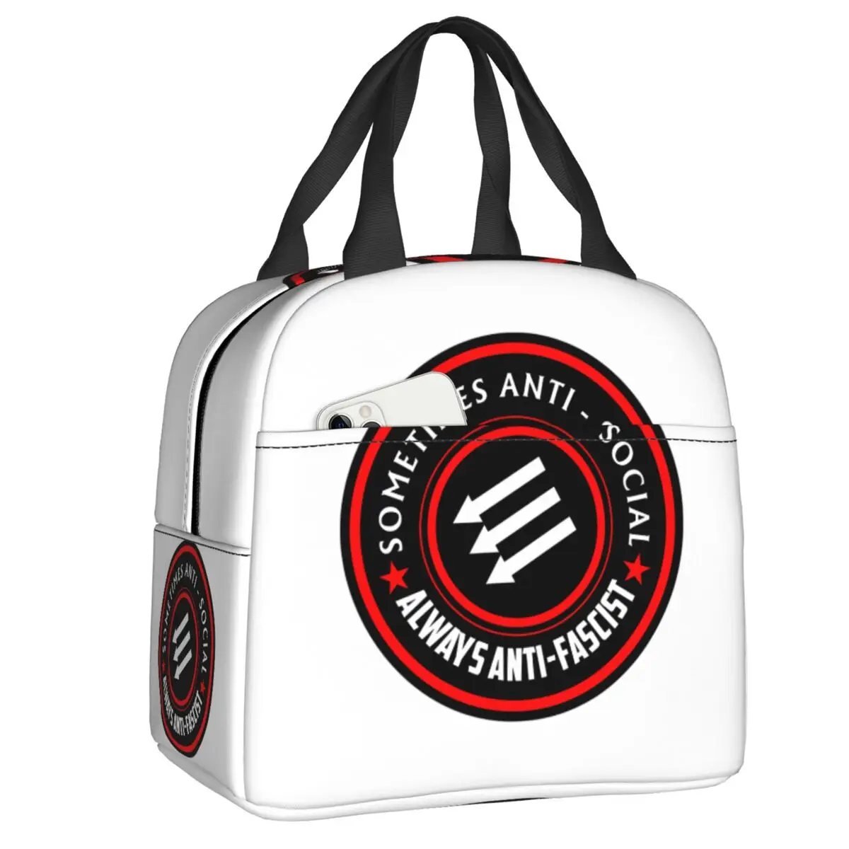 

Custom Antifaschistische Aktion Antifa Thermal Insulated Lunch Bags Women Resuable Lunch Tote for Outdoor Multifunction Food Box