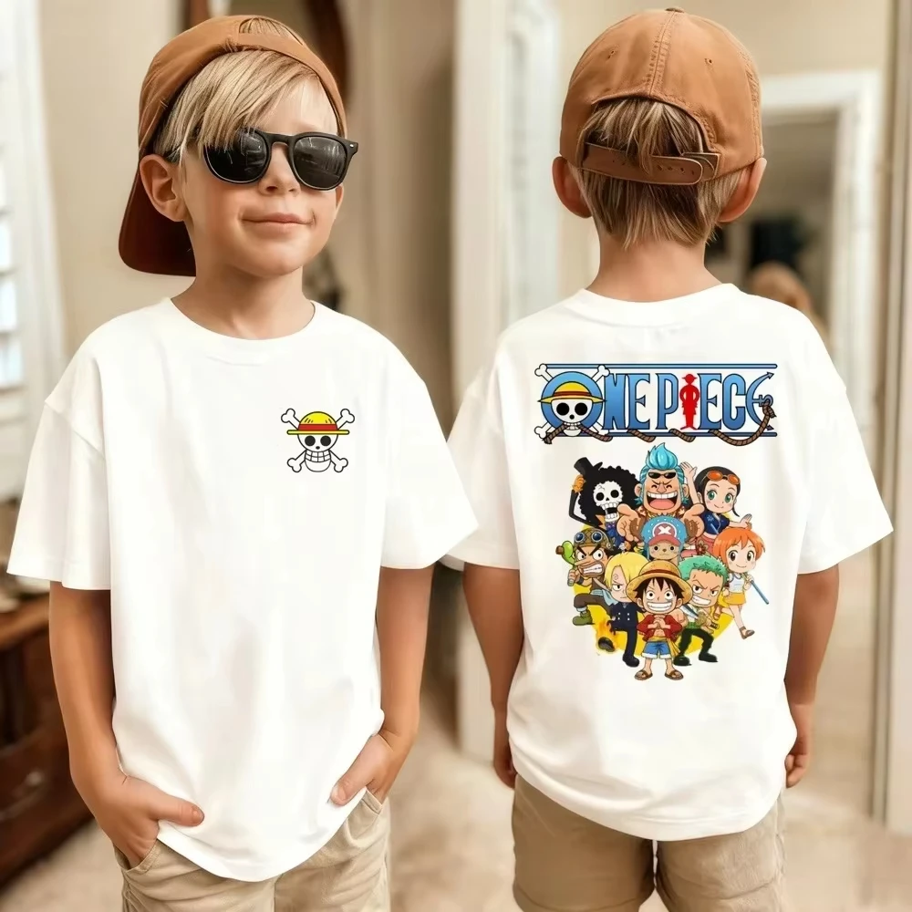 2026 New One Piece Luffy Kids Cotton T-Shirt Family Matching Anime Pirate Print Casual Tee for Boys Girls Parent Outfit
