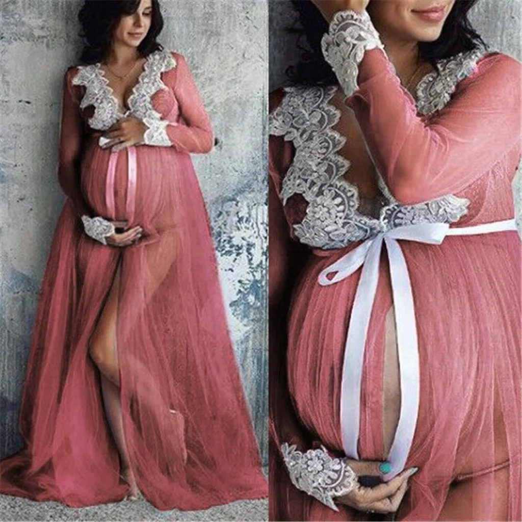 

Платья для беременных для фотосъемки слитное уборное платье для беременных с разрезом спереди кружевная Одежда для беременных фотографий сетчатая пряжа