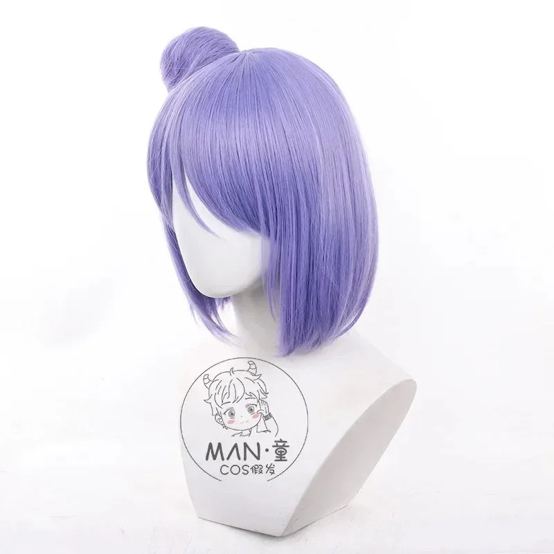 Anime Konan Cosplay Wig Short Purple Women Hair with Bun Heat Resistant Synthetic Wigs +Free Capx,5;d'2.y;8'