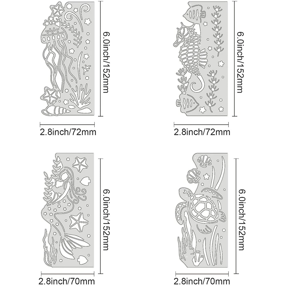 4pcs Metal Marine Life Cutting Dies Stencil Tortoise Jellyfish Mermaid for DIY Scrapbook Album Decorative Invitation Card Making