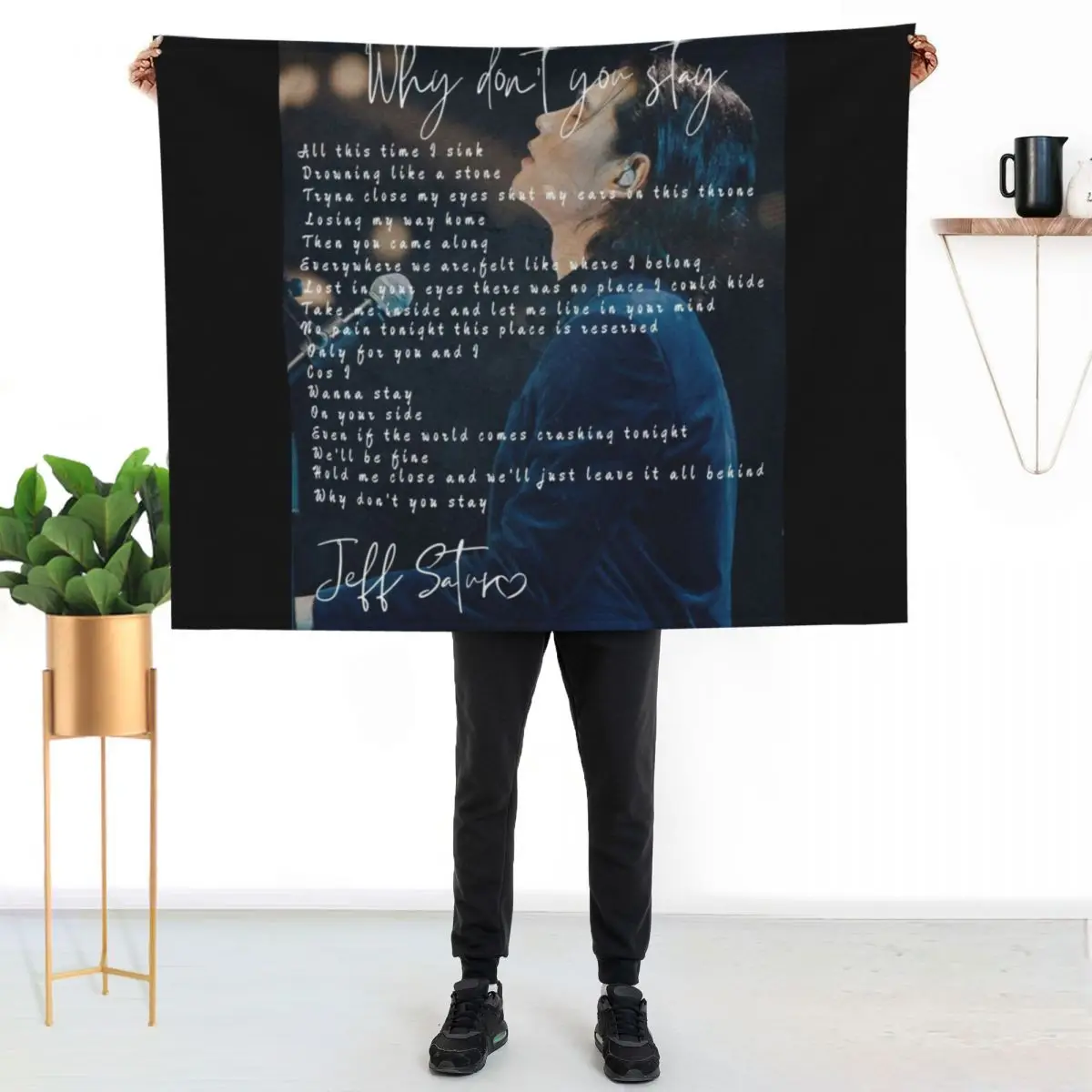 

Jeff satur why don't you stay English lyric Throw Blanket Warm Flannel Blanket for Couch Chair Bedroom