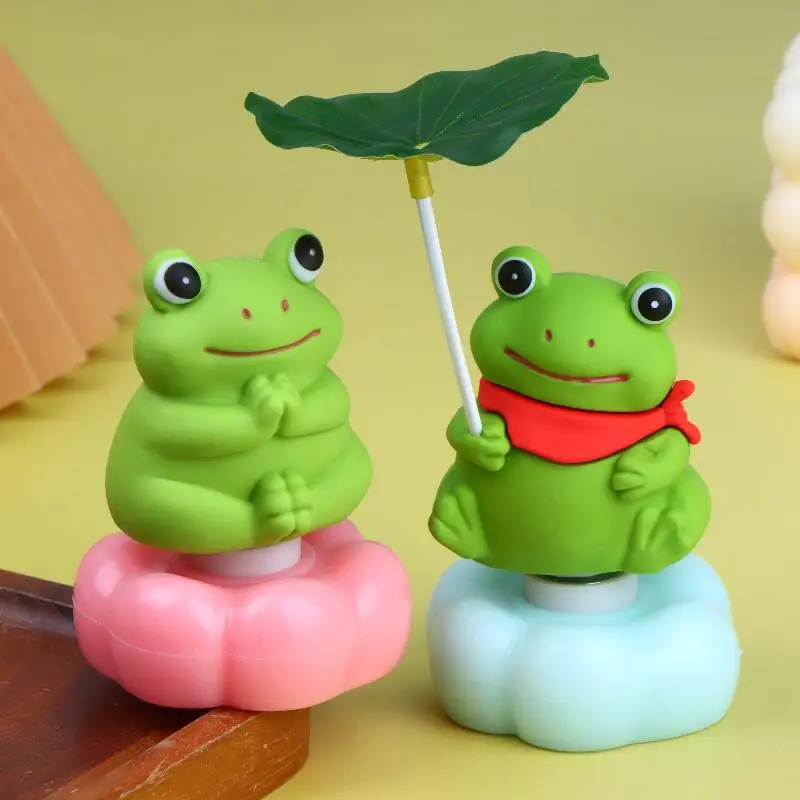 Rotatable Frog Figurine Kawaii Animal Ornament Eco-friendly Resin Decor for Car Dashboard Desktop Living Room