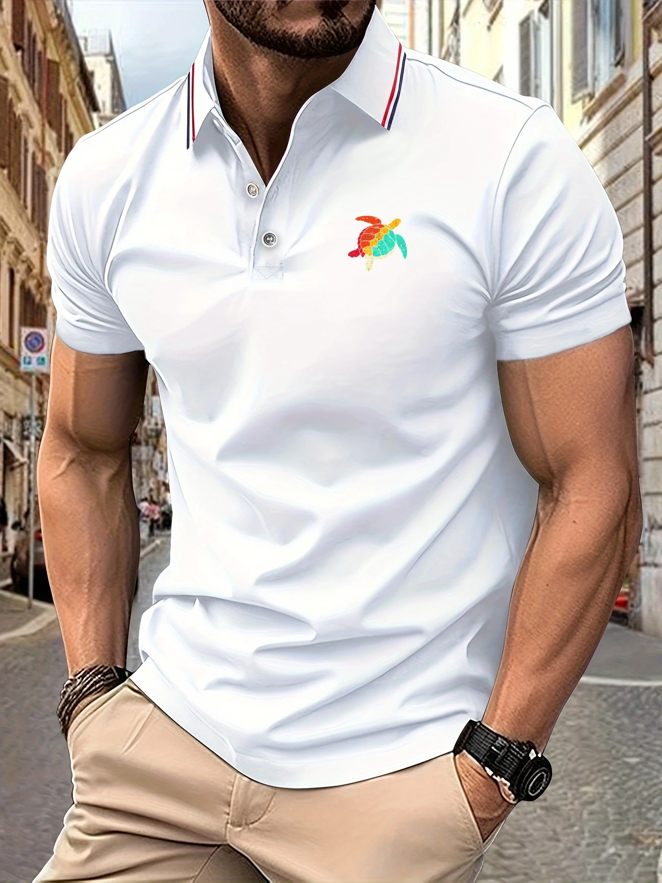 

Polo Shirt Men's Summer Short Sleeve Turtle Print Striped Collar Soft Comfortable Breathable Trendy Casual Daily Tee