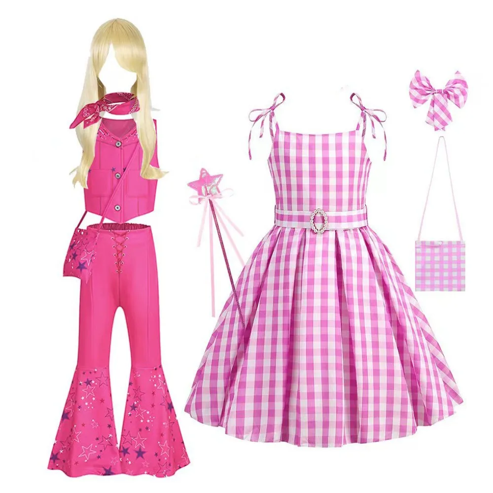 

Girl Movie Margot Robbie Cowboy Look Clothing Girls Barbi Cowgirl Dress Toddler Barbei Cosplay Outfit Halloween Apparel