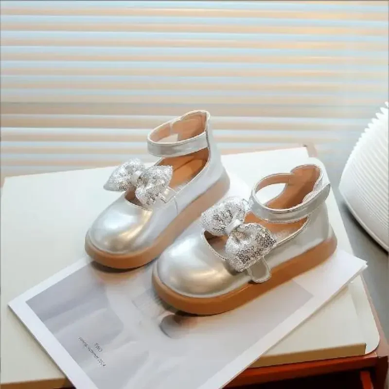 

Jogerli Fashionable School Student Boots Autumn Winter New Item Sequined Bow Baby Girl British Style Roman Loafer Flats