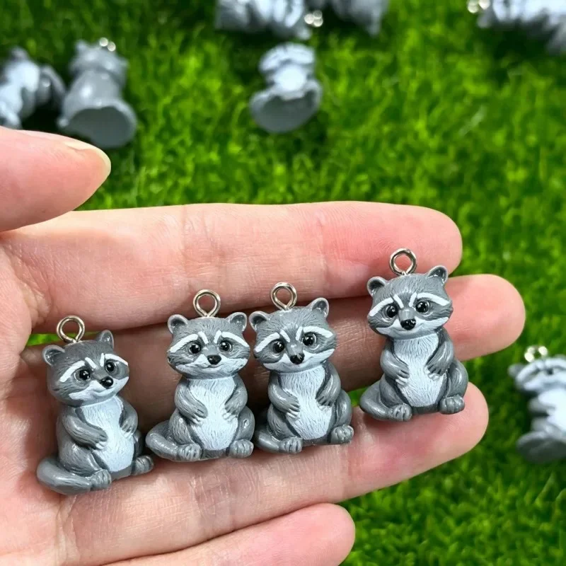3D Wild Animal Mini Raccoon Resin Pendants 10Pcs Cute Charms DIY Earring Bracelet Key Chain Craft Supplies