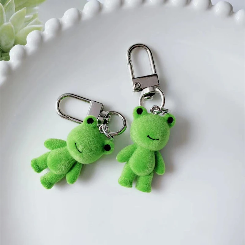 Frog Pendant Kawaii 3D Fluffy Flocking Animal Frog Charms Miniature Dolls Keychain Necklace Pendant DIY Jewelry Make