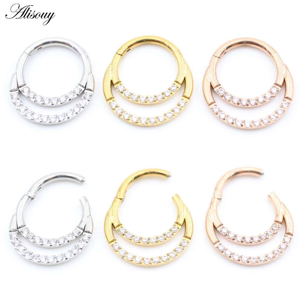 Alisouy 1PC Stainless Steel Zircon Round Nose Ring Daith Ear Captive Tragus Cartilage Helix Hoop Earrings Piercing Body Jewelry
