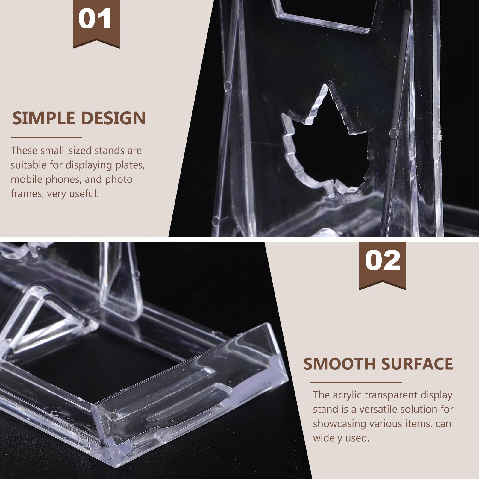 

10Pcs Transparent Display Stand Acrylic Plate Holder for Dish Phone Card Ornament Showcase Versatile Clear Stand for Table Decor