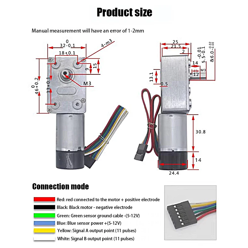 JGY-370 Turbo Worm Gear Motor, Encoder Tachometer Motor, DC6V 12V 24V High Torque Low Speed Self-locking Motor JGY-370GB