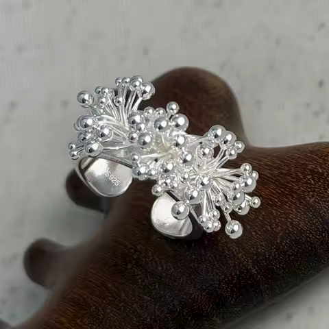 925 Sterling Silver Rings for Women Couple Minimalist Handmade Simple Pistil Flower Ring Fine Jewelry Gift Prevent Allergy