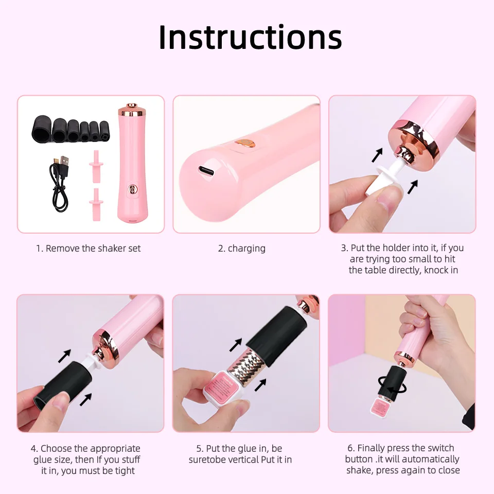 USB Charge Electric Eyelash Glue Wake-up Shaker for Nail Polish Tattoo Ink Pigment Liquid Shaking Machine With 6pcs Glue Cover