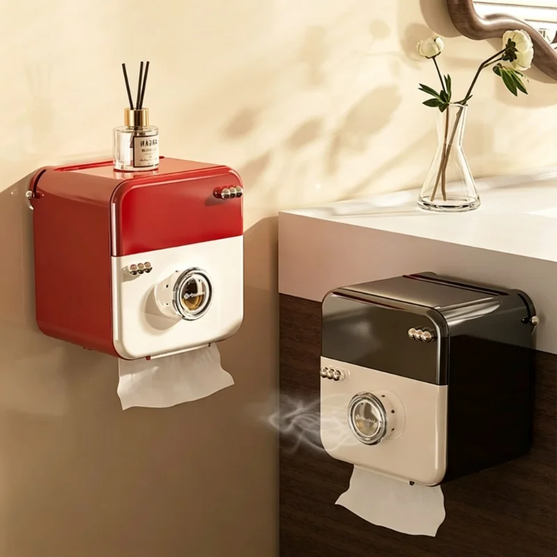 Toilet Paper Holder Bathroom Organizer Wall Mount Suction Cup Waterproof Aromatherapy Tissue Box for Restroom Storage