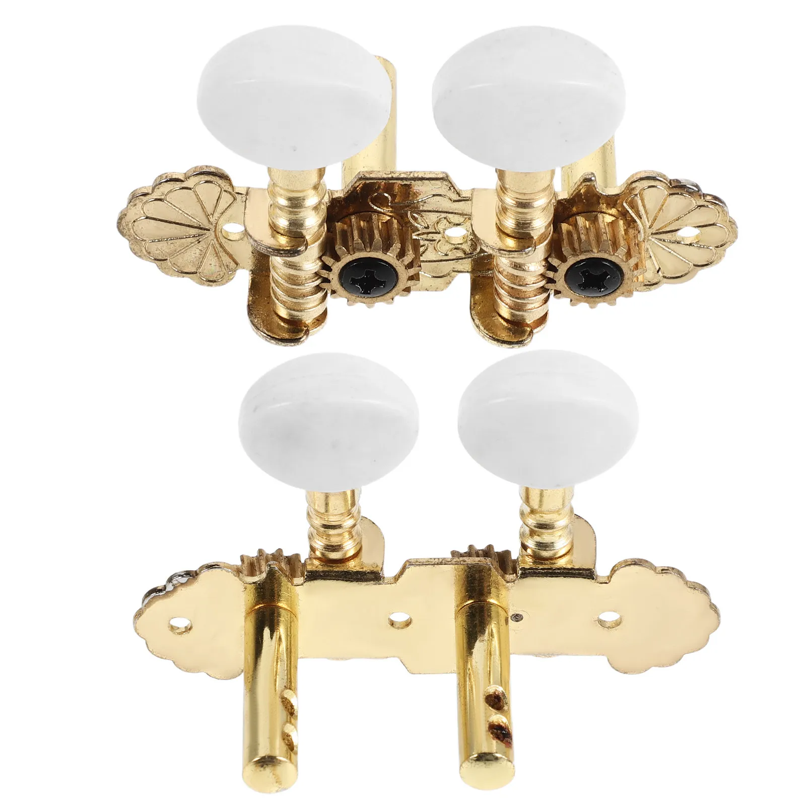 1Set Vintage Brass Ukulele Tuning Peg Knobs with Dual-Hole Mounting for Soprano Baritone Uke 2R2L Classical Guitar Tuners view 3
