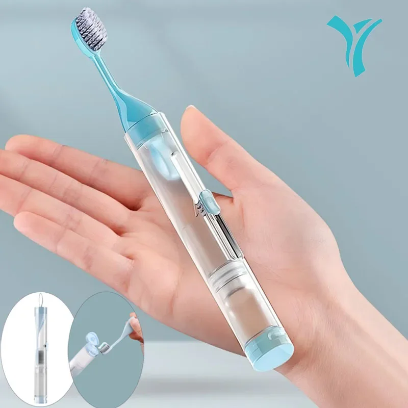 Portable toothbrush set for business trips, adult soft bristled travel folding toothbrush, mini non disposable toiletries