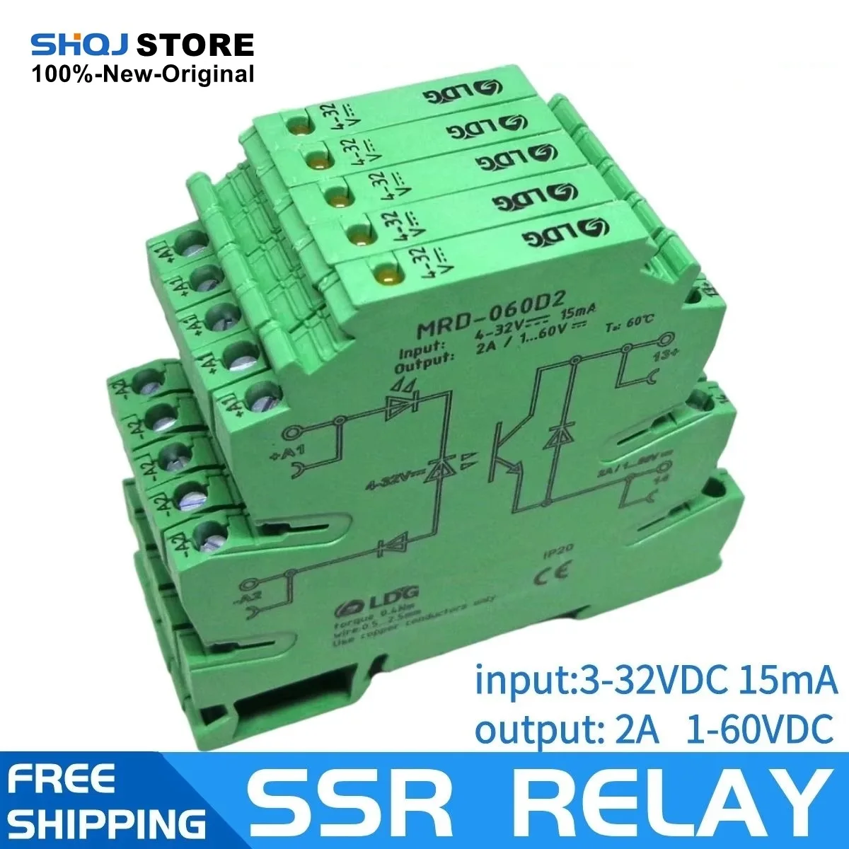 

5PCS MRD-060D2 Innovative LED Indication 2A Input: 5V 12V 24V DC SSR Solid Sate Relay Interface DIN Rail Relay Module Switch