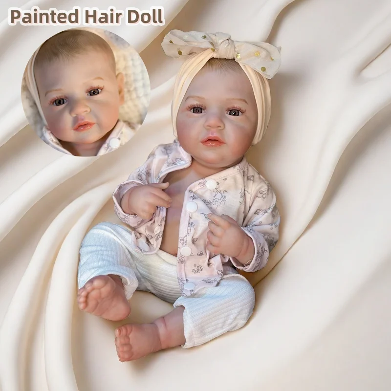 Attyi 45CM Cute Open Eyes Full Body Vinyl Girl Doll With Painted Hair Handmade Waterproof Lifelike Realistic bebe reborn doll