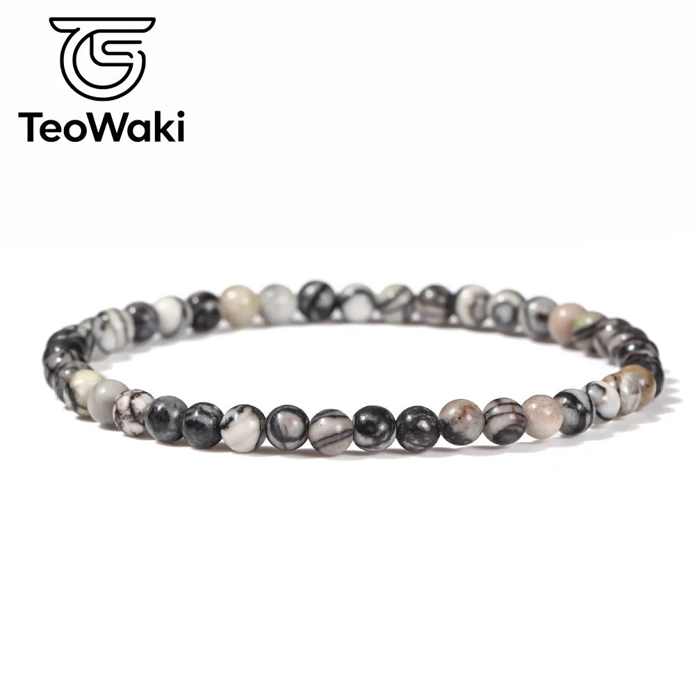 TeoWaki Round Natural Stone Beaded Elastic Bracelet Multiple Color Options Stackable Daily Fashion Jewelry Holiday Gift 19cm