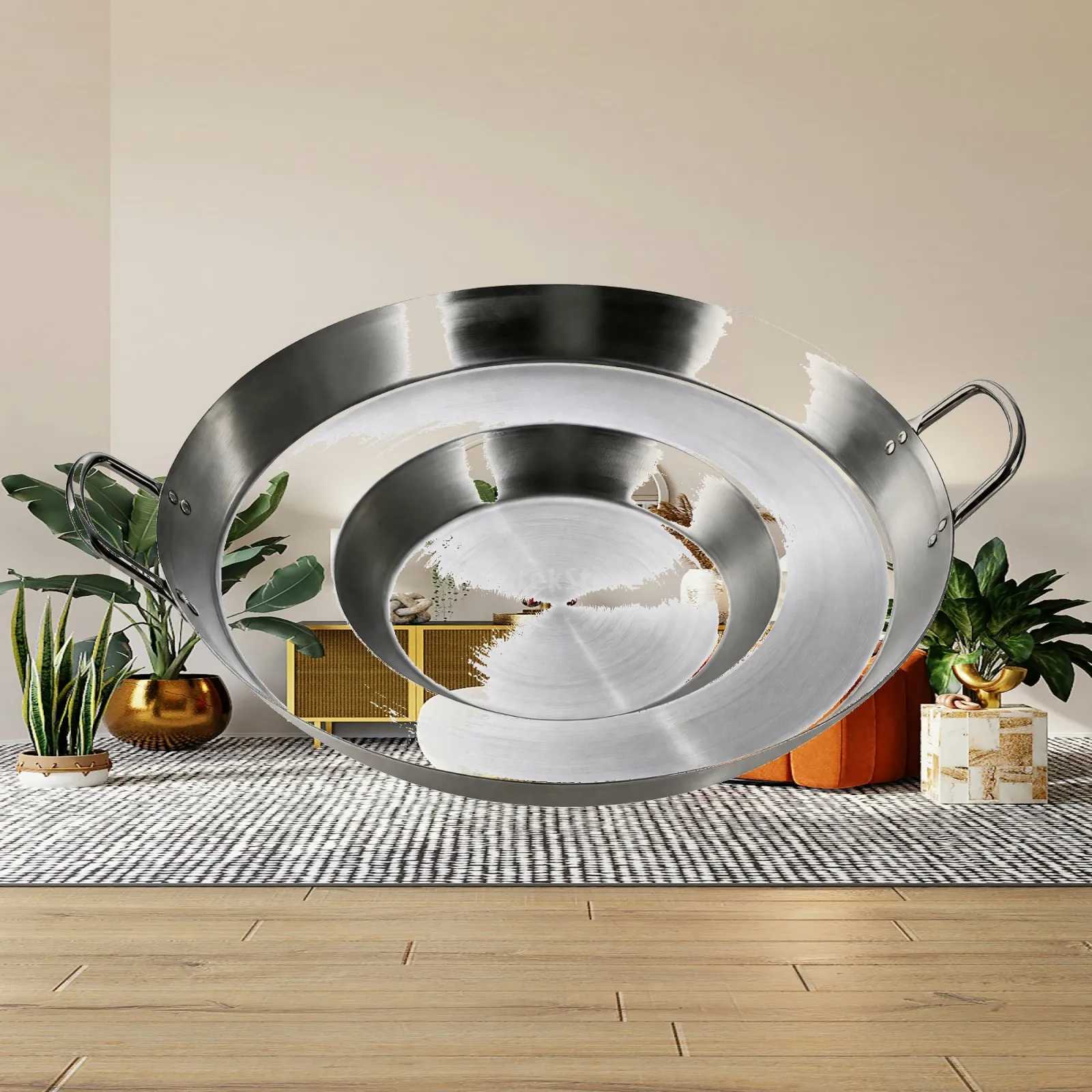 Uncoated Steel Grill Frying Pan for Gas Stove Induction Cooker for Searing Meat and Vegetables for Sharing