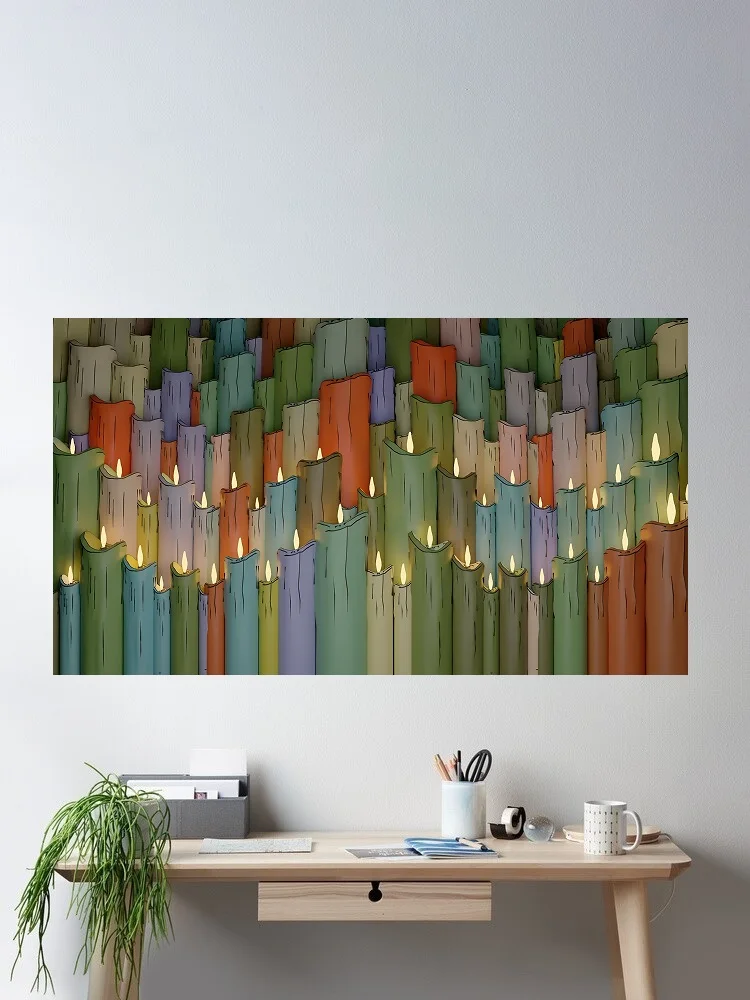 Цифровая рендеринг много высоких, красочных и легких свечей, художественный принт, холст, постер, декор для гостиной, домашняя настенная картина