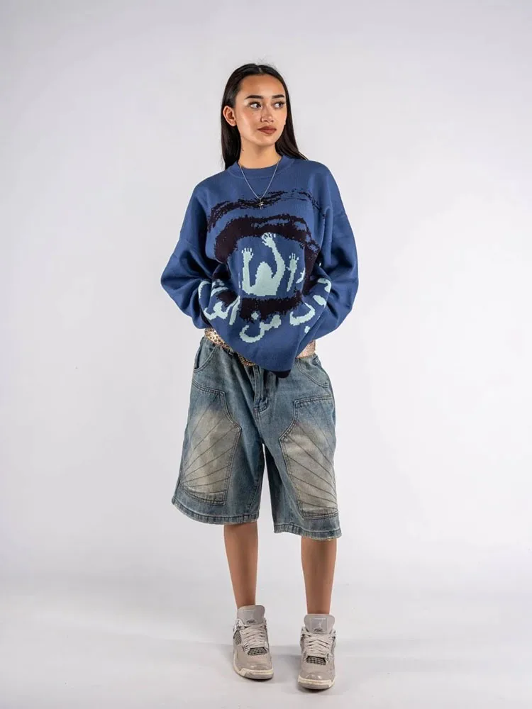 Hip Hop Knitted Men's Women's Sweater 2024 Harajuku Fashion Spider Boy Pattern Printing Loose Tops Casual Streetwear Pullover