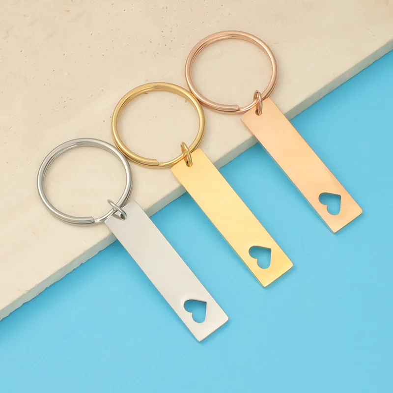 1 Piece 65mm 304 Stainless Steel Long Tag DIY Silver/Gold Color Key Chain