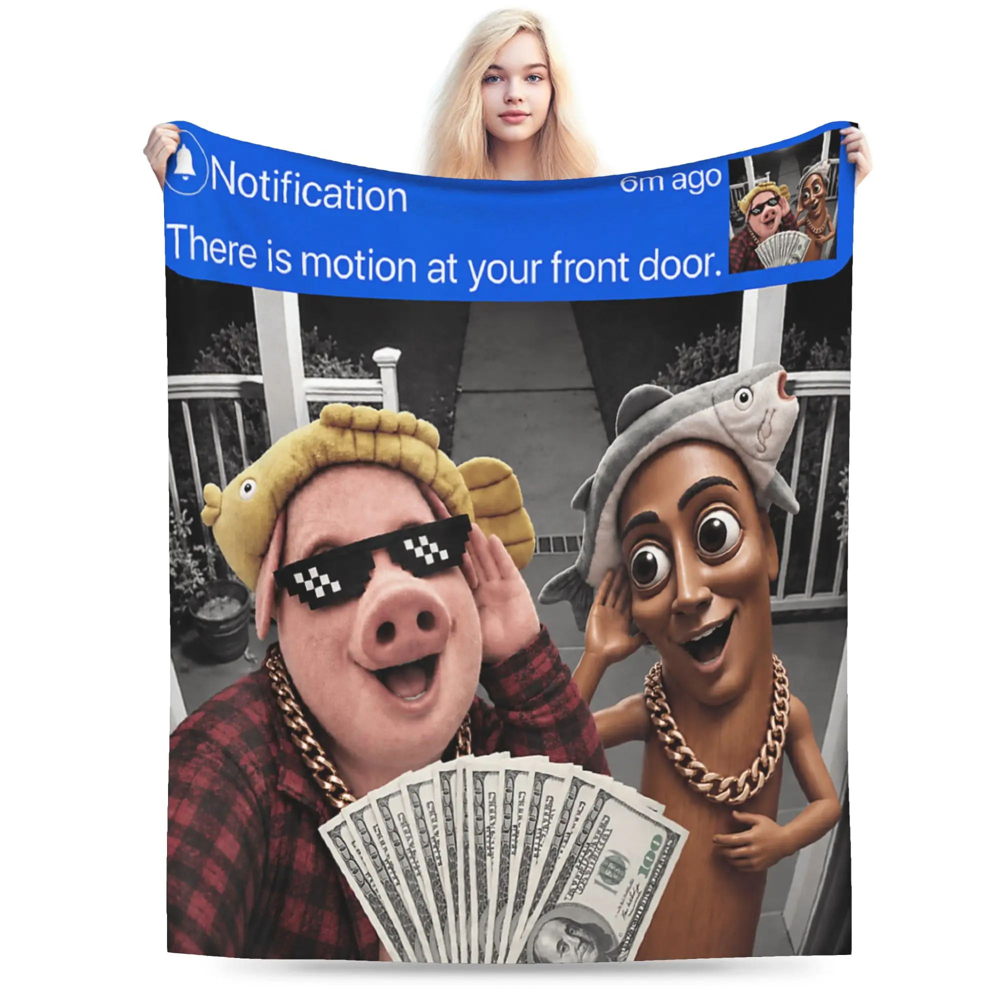 Motion at Your Front Door Tung Tung Sahur John Pork Blankets Winter Warm Soft Bedding Throws For Adult Bedroom Flannel Bedspread