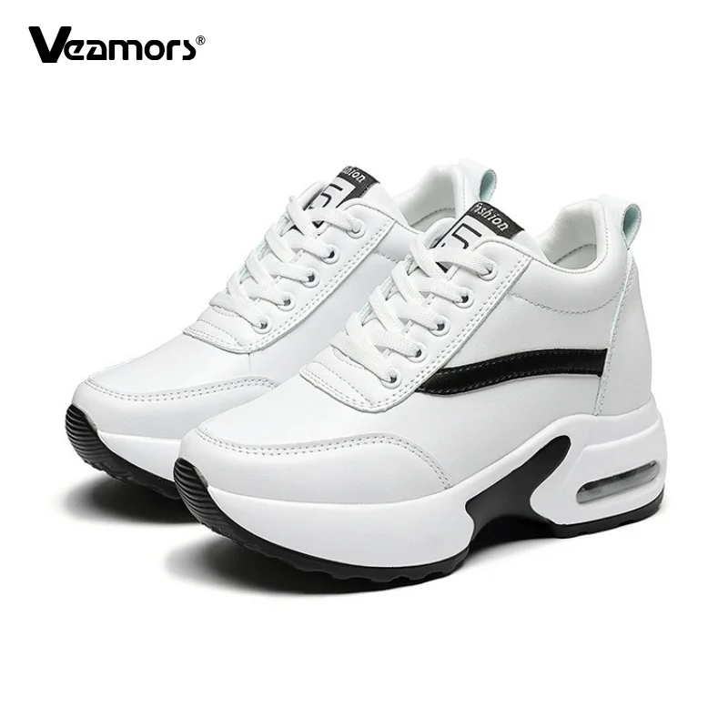 Fashion Women Hidden Heel Walking Shoes Waterproof PU Leather Casual Sneakers Comfort Air-cushion Trainers Non-slip Wedges