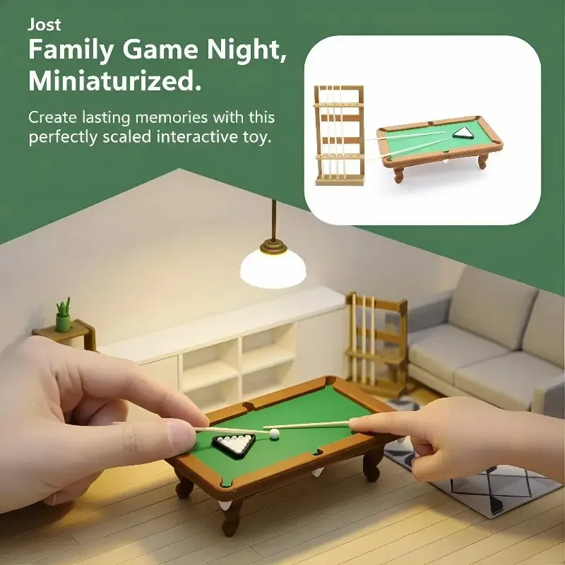 Dollhouse Miniature Billiard Table 1 Set 112 Pool Table Kit with Cue Rack for Kids Pretend Game Scene Decor