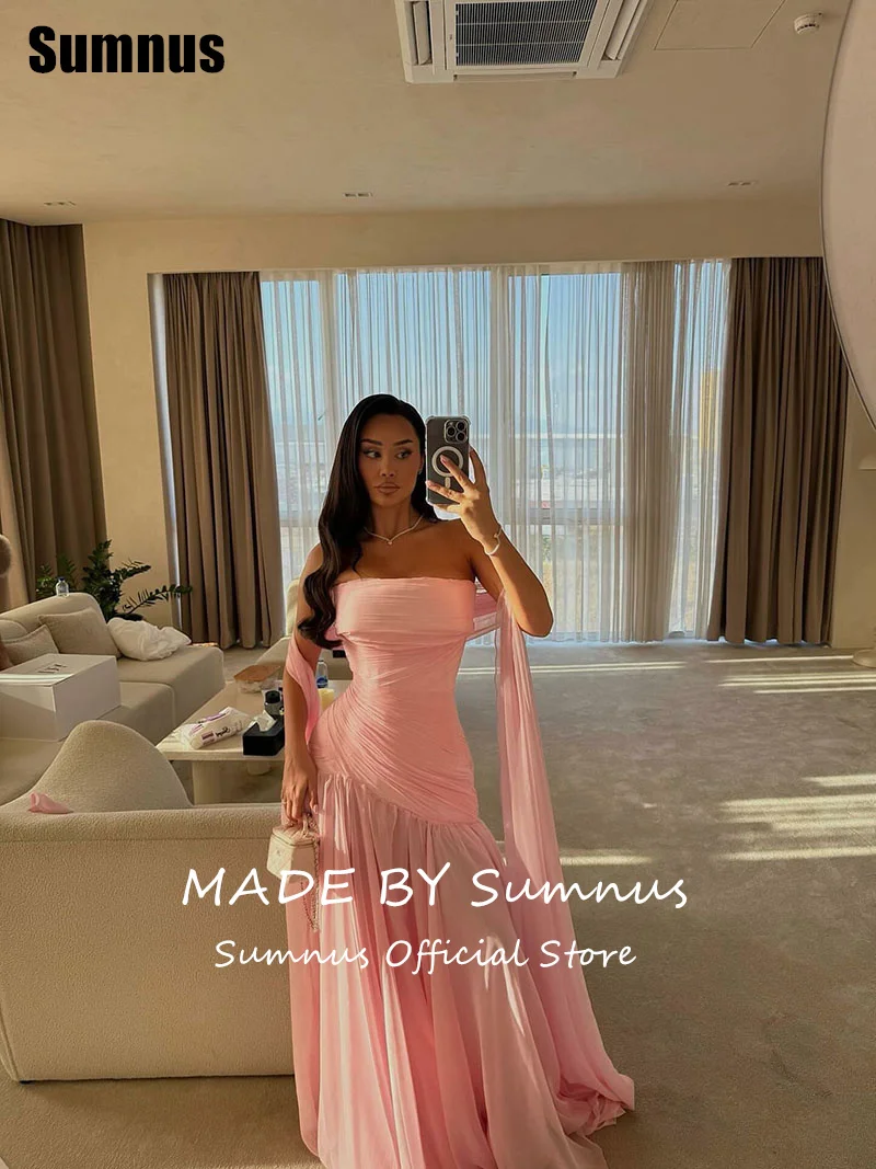 Sumnus Elegant Straight Pink Evening Dresses Floor-Length Sleeveless Formal Occasion Dresses فساتين سهرة Customized