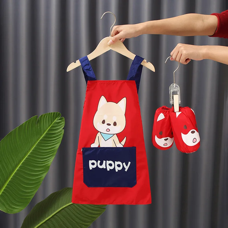 Cute Waterproof Apron with Sleeves,Children's Hoodies Anti Staining Painting Clothes  Art Student Specific,Dining Kitchen Aprons