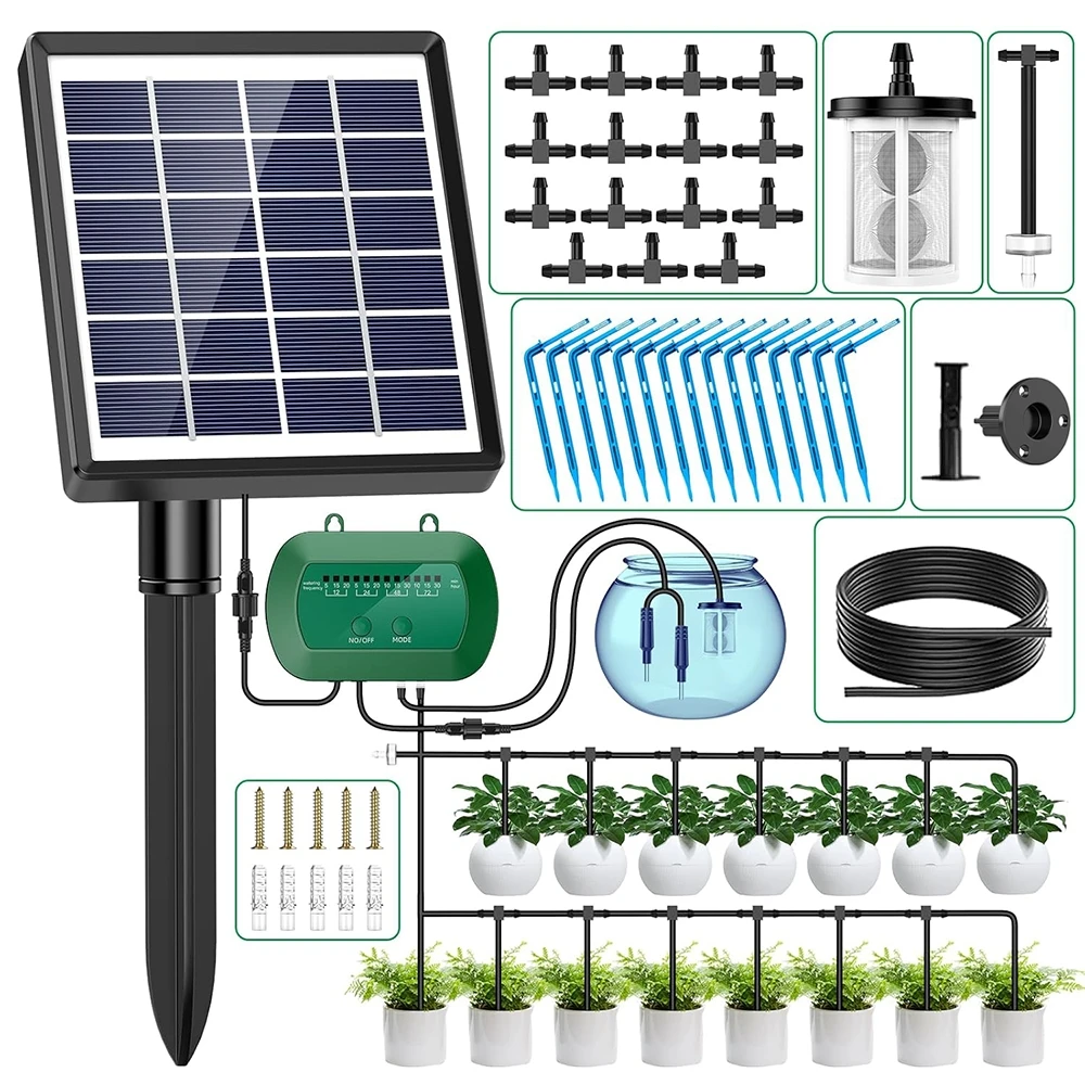 Smart Solar Irrigation System for Garden Houses Drip Irrigation Kit For Potted Plants, Automatic Watering System for Balconies