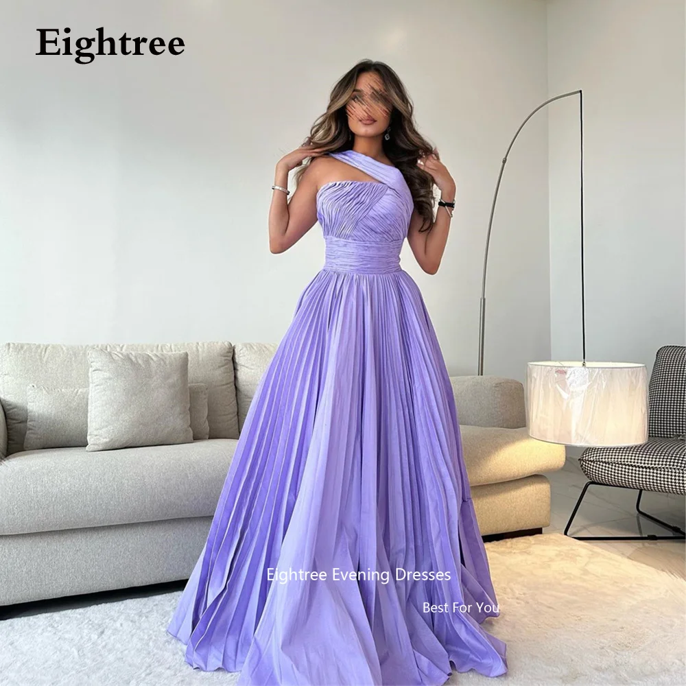 

Eightree Lavender Prom Dresses Modern Satin Long A line Pleat Halter Neck Formal Evening Dresses Robes De Soirée 2023