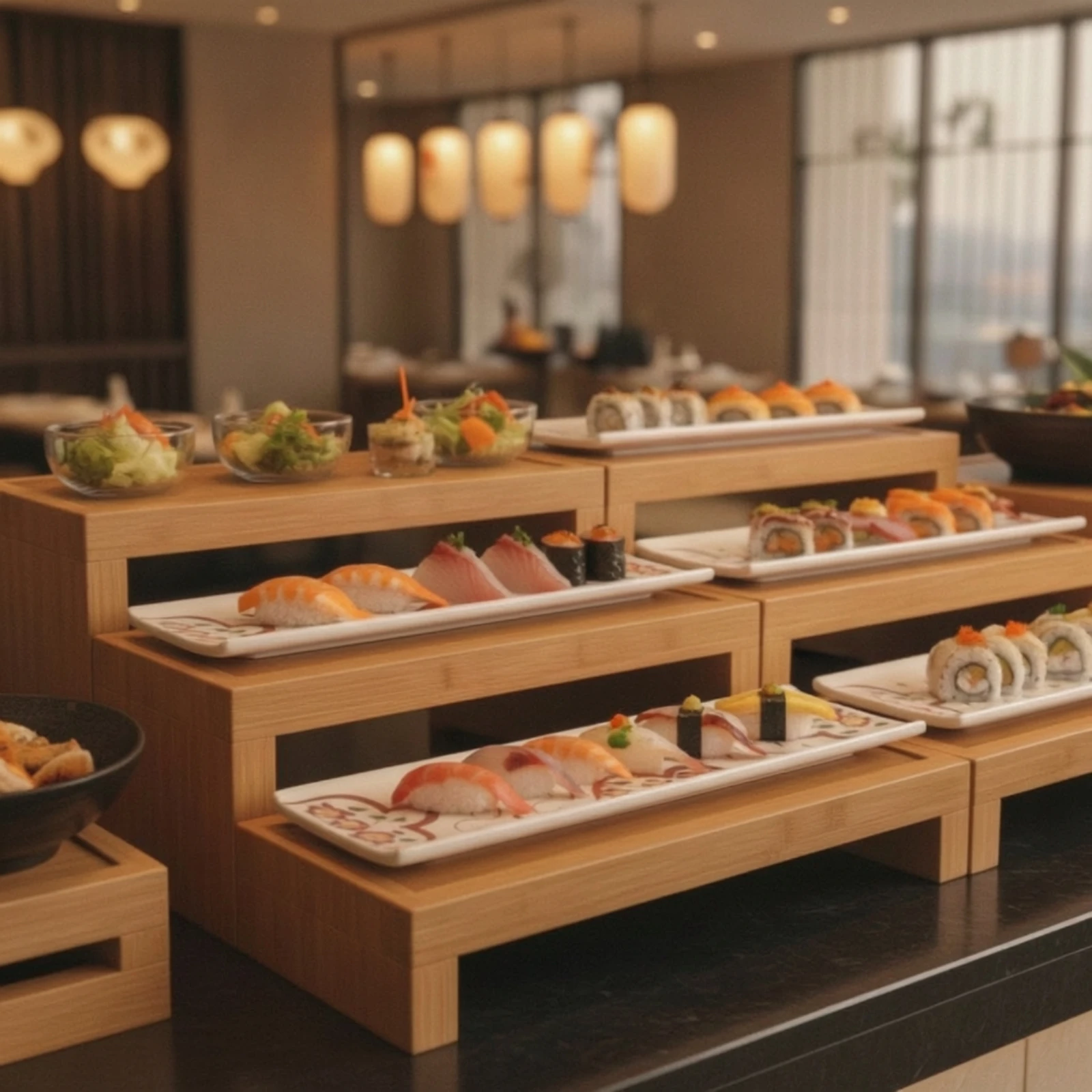 Sushi Plate with Hand-Painted Decoration Rectangular Sushi Plate Sashimi Platter Narrow Serving Tray Ceramic for Home Hosts