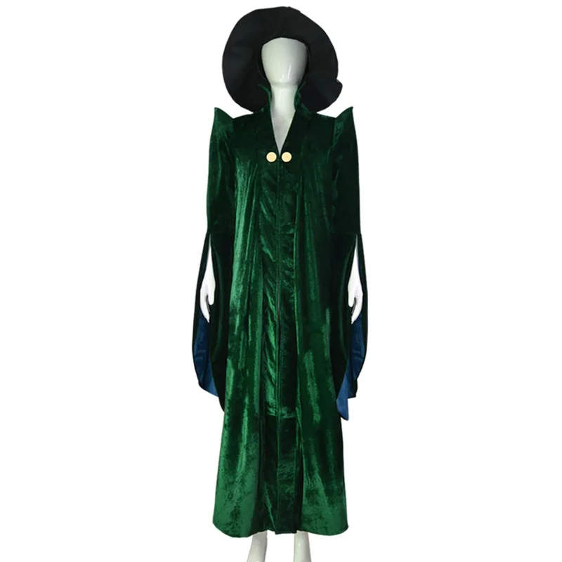 Minerva McAll women dress cosplay costume dark green robe trench dress outfit hat