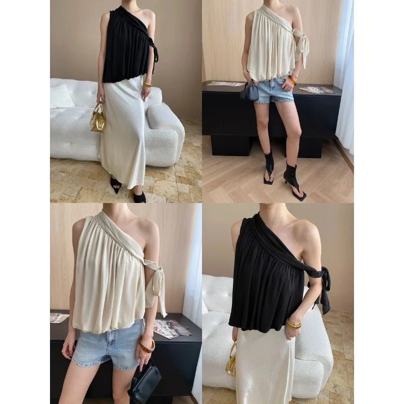 

French Irregular Sloping Shoulder Strap Off Shoulder Style Slimming Vest Top