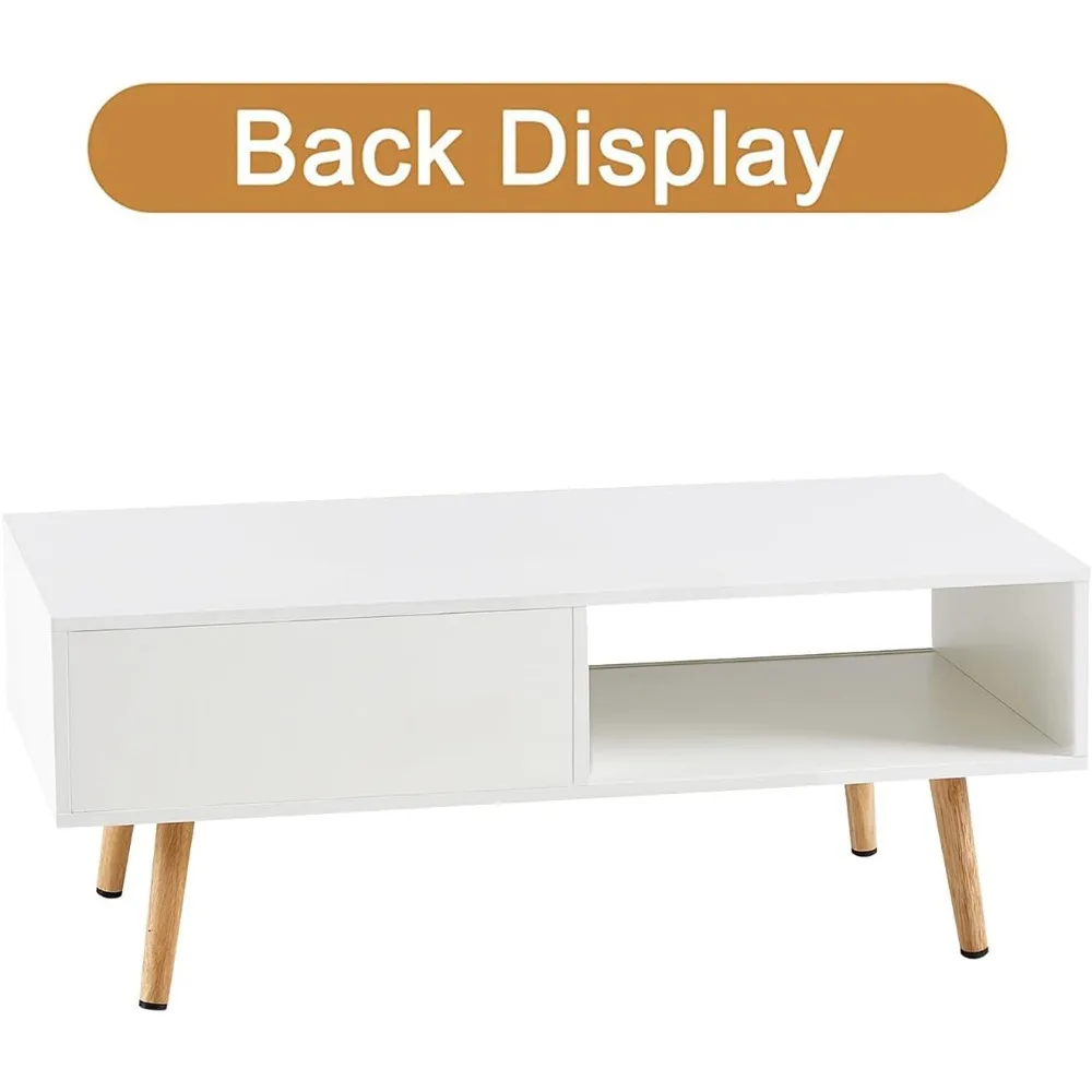 Mesa de centro moderna de meados do século com armazenamento, mesa de sofá central retangular de madeira de 41,3 polegadas com tecido de vime PE deslizante