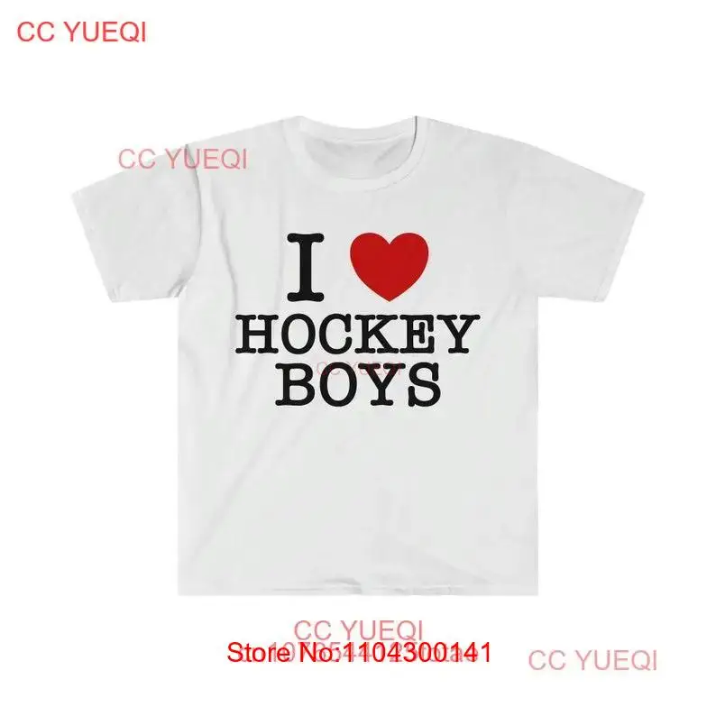 I Love Heart Hockey Boys Funny Meme T Shirt z długim lub krótkim rękawem
