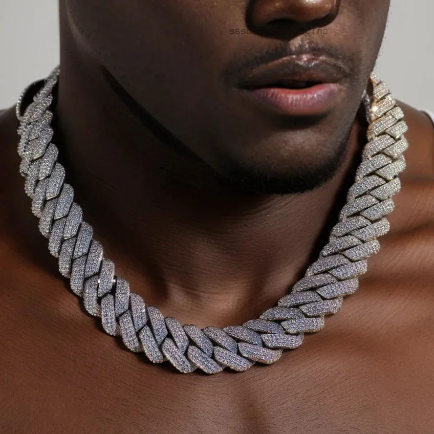 

Luxury Big Cuban Chain 20mm Super Sparking Heavy 3 Row Hiphop 925 Sterling Silver Moissanite Cuban Link Chain