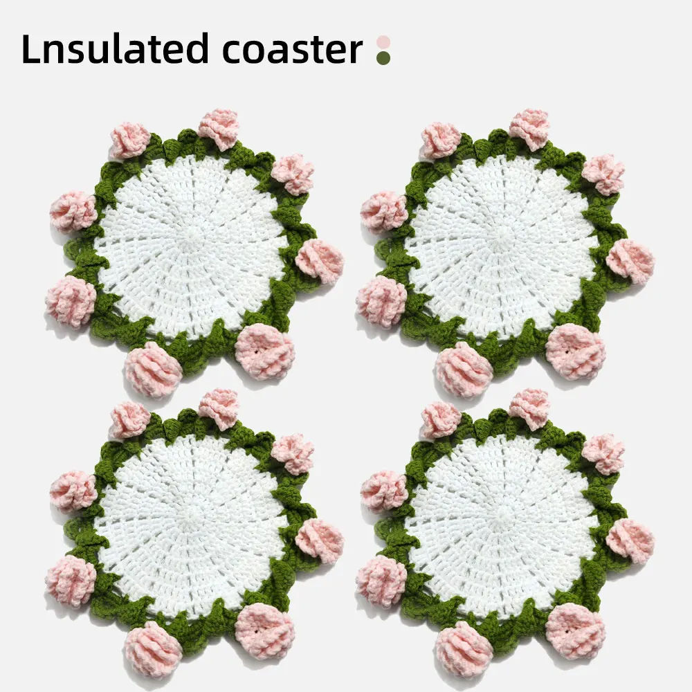 Handmade Christmas Crochet Coasters Set of 4 Holiday Party Drink Mats Table Decor Gift