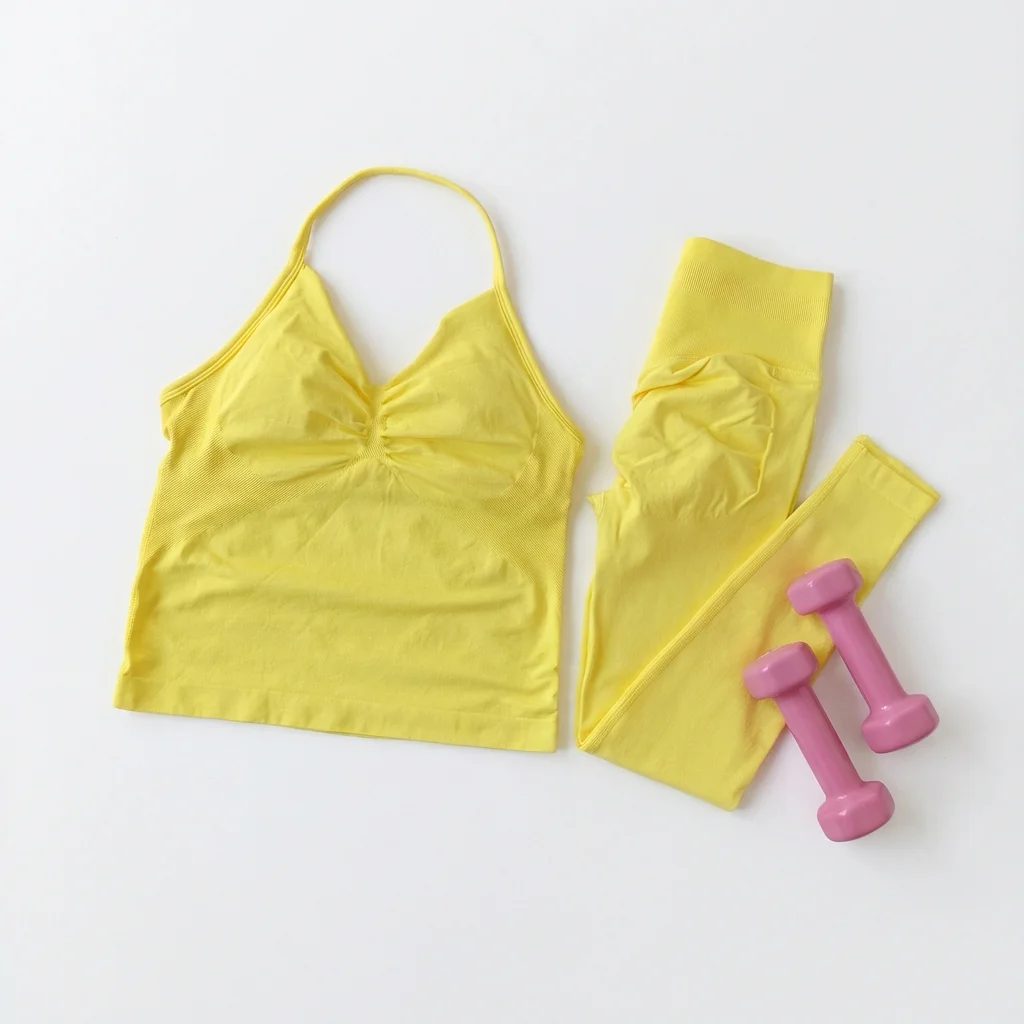 2-teiliges Yoga-Set für Damen: Rückenfreies Neckholder-Top, Hochgeschnittene Nahtlose Shorts, Fitness-Sportbekleidung, Workout-Set – Detail 1