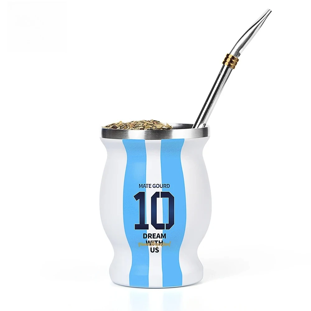 

Yerba Mate Cup with Bombilla Mate Straw Tea Gourd Mug and Cleaning Brush Argentina Number 10